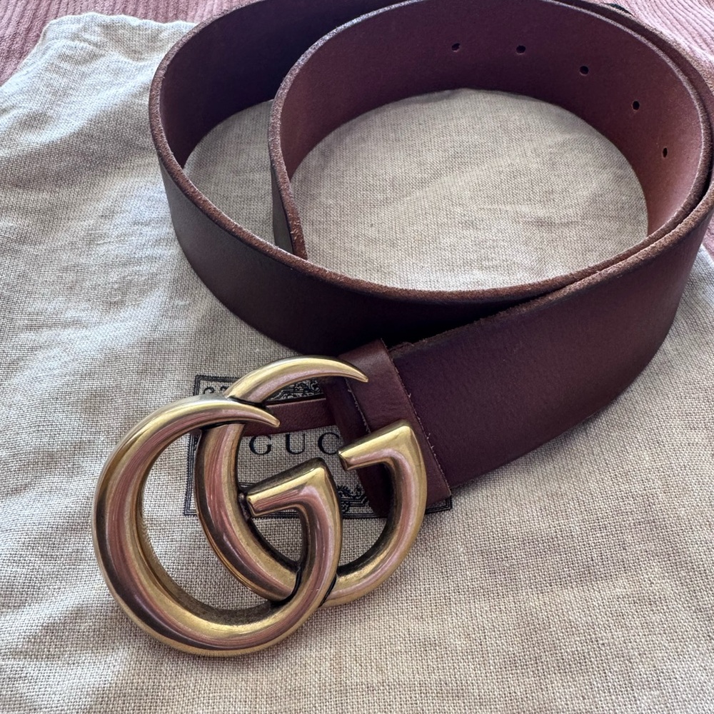Brown Leather GG MARMONT WIDE BELT - like new!